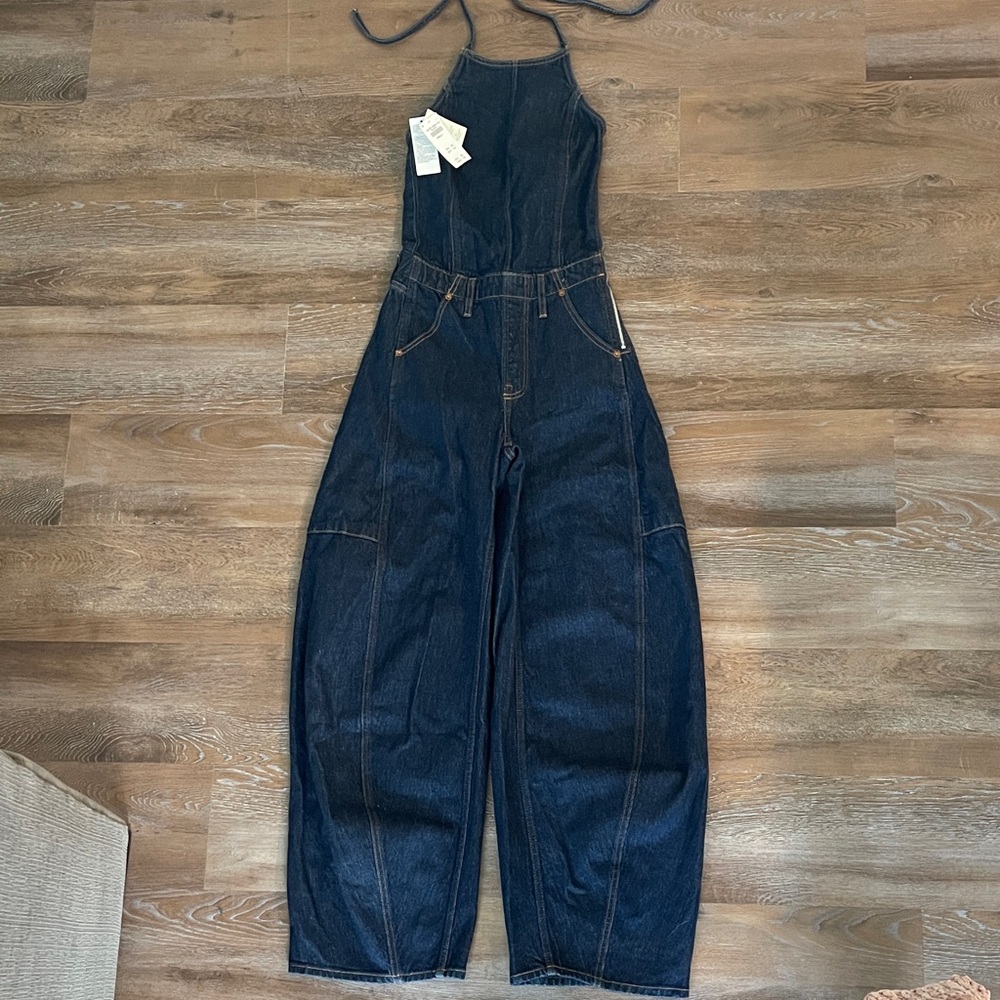 Halter Barrel Denim Jumpsuit
